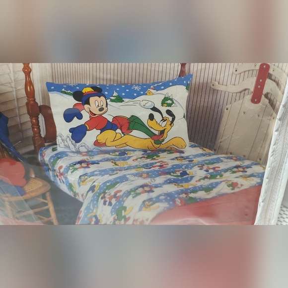 Mickey Mouse 3 Piece Twin Set Flannel Sheets Mickey's Stuff For Kids NWT - Picture 2 of 5